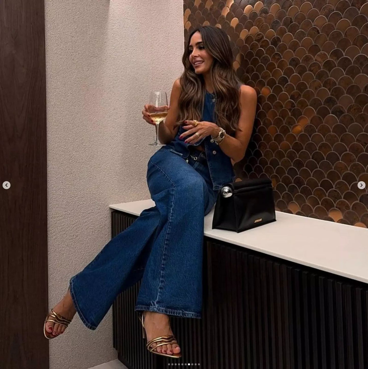 Total denim da donna senza maniche alla moda con gamba larga