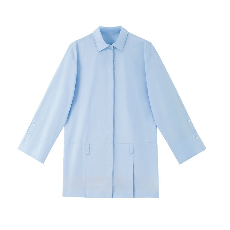 Gonna a camicia blu da donna, modello Multiple Wear Younger, con maniche lunghe