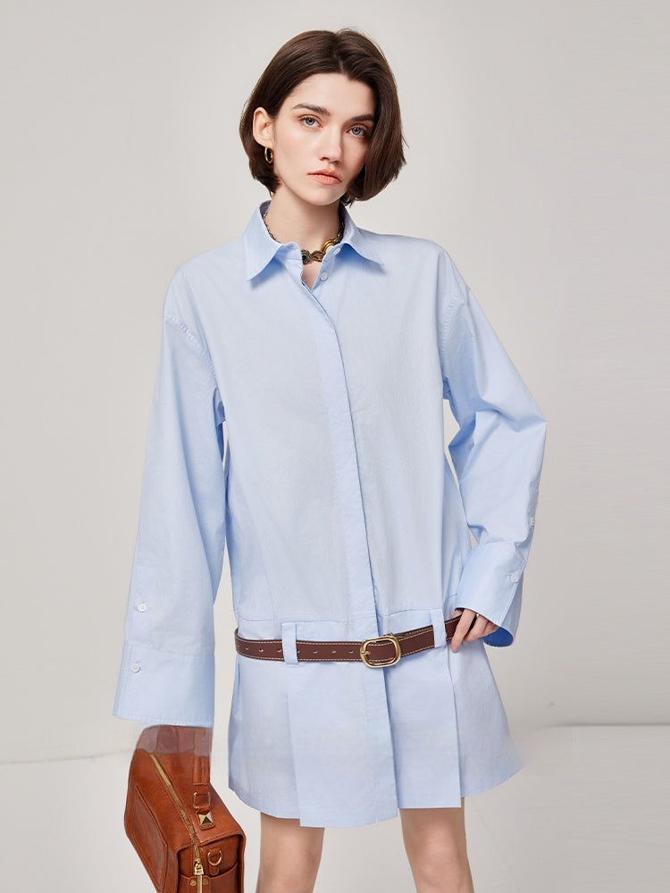 Gonna a camicia blu da donna, modello Multiple Wear Younger, con maniche lunghe