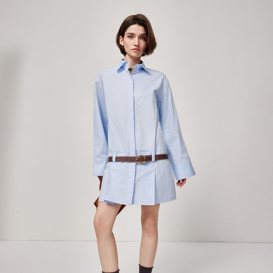 Gonna a camicia blu da donna, modello Multiple Wear Younger, con maniche lunghe